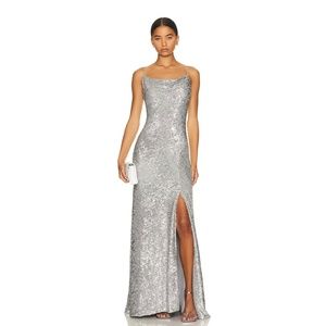 Jonathan Simkhai Silver Finley All Over Sequined Lined Dress Gown IT44